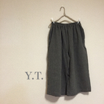 halfリネンウール khaki-grey ギャザーガウチョパンツ