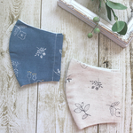 快適マスク シンプル刺繍柄 コットンリネン×さらし 繰り返し洗って使える立体マスク