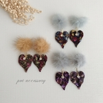 冬ピアス♡モザイクハート×ミンクファーピアス♡