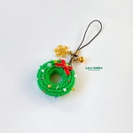 【再販】Xmasリースのストラップ（グリーン）