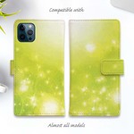 iPhone15/iPhone15Pro/iPhone15Plus/iPhone15ProMax/iPhone14/手帳型ケース 光 "グリッター 木漏れ日のグリーン"