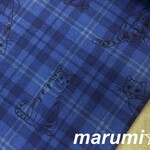 110×50★オックス綿プリント★タータンチェックに猫のデッサン★ブルー