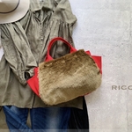 新作・SIOCO・Ricoシリーズ 11号帆布〈イタリアンレッド〉×フェイクファー〈テディブラウン〉Lサイズ トートバッグ ファーバッグ ふさふさモコモコ　大人の赤