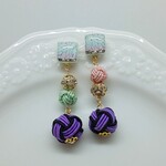 水引ピアス ガラスタイル×水引ピアス