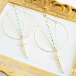 【14KGF】Hammered Hoop Earrings 16KGP Mat Gold Cross