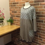 ドット×デニム風ニットのゆったりワンピース  ブラウン杢