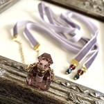 天然石アメジスト☆ミニチュア香水瓶のネックレス☆グレーリボン