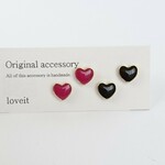ハートの無地ピアス/イヤリング２色セット・レッド＊ブラック