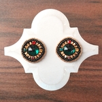 ヴィンテージボタンのようなビーズ刺繍耳飾り✳  ピアス／イヤリング    アレルギー対応