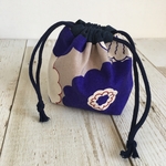 ミニ巾着　モダンフラワー　紫