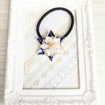 ●cs●ネイビー●スターモチーフとお花の選べる→ポニーフック●ヘアゴム●ブローチ●