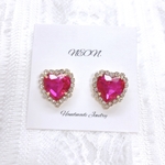ピンク♥クリスタルハートのビジューピアス/イヤリング