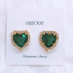フォレストグリーン♥クリスタルハートのビジューピアス/イヤリング