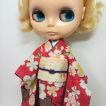 ブライス 着物 振袖 リカちゃん着物 振袖   波に桜