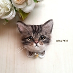 【新作】 羊毛フェルト 猫 キジトラ猫のブローチ