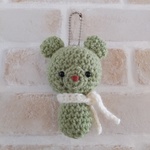 グリーンくまちゃん☆マフラー付きあみぐるみストラップ