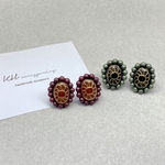 【2color】チェコお花ビーズのマットパール縁取り刺繍ピアス/イヤリング