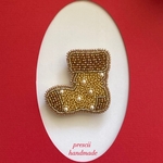 ビーズ刺繍ブローチ　Christmas Socks (gold)