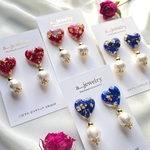 アンティーク風　薔薇＆コットンパールピアス⭐︎