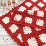 【送料無料】モチーフ編み⋆*❁*ブランケット Red × White