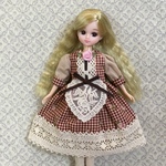 ワンピース　チェック薔薇柄　ボルドー系　ブライス、リカちゃん