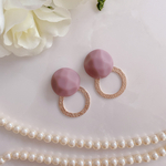 くすみピンク×ピンクゴールドフープ大ぶりピアス／イヤリング　　2way  大人　モダン　揺れる