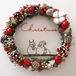 サンタ文鳥とトナカイ文鳥のもみの木Christmasリース