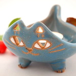 猫キャンドルホルダー　ブルー