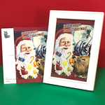 レトロなクリスマスカード 2枚〈髭を飾り付けたサンタとプレゼントを選ぶトナカイ〉 🎅手描きの絵を元にしたポストカード🦌🤶Have a Holly Jolly Christmas！