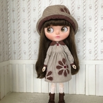 blythe outfit お花アップリケ刺繍ワンピース&帽子
