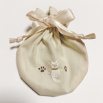 困り顔ねこのまんまる刺繍ミニ巾着