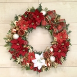 No.xmas-14407★クリスマスリース　20-(38)　サンタ＆ポインセチア　43cm・アートフラワー/造花リース/大型リース
