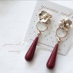 2way   GOLDFlower bijou &ボルドーdrop ピアス　イヤリング