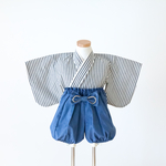✳︎ デニムとグレーストライプのベビー袴 ✳︎ 70〜80cm リボン付