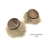 4pcs★back fur wood cabochon・camel（バックファー付きウッドカボション）