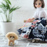 dollnodoll わんこシリーズ　トイプードル　毛色アプリコット　ピンクリード