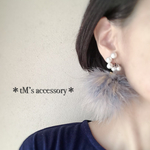 2way＊パールムーン＊ふんわりマラボーファー＊イヤリング/ピアス　