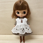 プチブライス＊アウトフィット　エプロン付きワンピース(茶色ギンガム)