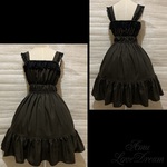 1点物*特別価格♪ウール シャーリング ジャンパースカート ★こげ茶ダークブラウン×黒レース(即納品)