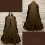 1点物*特別価格♪ウールのポンチョ風Aラインコート★ブラウン×茶レース(即納品)