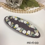 白薔薇とミモザの花刺繍 バレッタ
