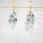 [ラムネソーダマーガレット ピアス/イヤリング]氷のチェコビーズとフランスリボンピアス/イヤリング