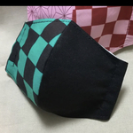 《3回目再販》滅 茶 人 気　市松 模様×黒　幼児　小学生　低学年　高学年　子供　布　立体　鬼マスク