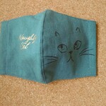 ＊いたずらキャット・ブルー＊猫柄立体マスク④＊コットンリネン＊Wガーゼ＊