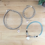  【お客様別注品】コンビレザーとチェーンのドッグネックレス&シェル迷子札付きにゃんこネックレス／３点セット