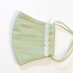 刺繍レース付き＊くすみカラーマスク  ペールグリーン    小顔マスク 