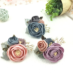 質感的！花団欒💐　卒業式　入学式　布地花ブローチ兼ヘアグリップ　バラ　椿