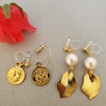 《2点セット》感謝価格💕期間限定‼️コインイヤリング&ゴールドリーフ、パールイヤリング