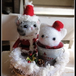 ＊Xmas　サンタねこちゃん×ねこゆきだるま　麻かご入り＊