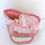 ⭐️人形用持ち手付きベッド　くすみピンクドット柄　メルちゃん　ソランちゃん
